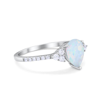 Teardrop Pear Wedding Ring Lab Created White Opal 925 Sterling Silver